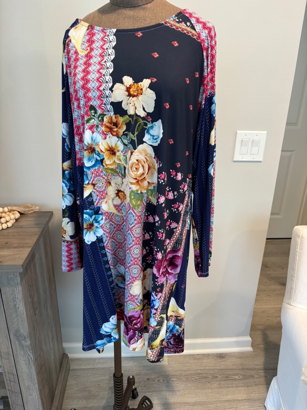 Johnny Was Verdell Patchwork Floral Festival Boho shift dress XL